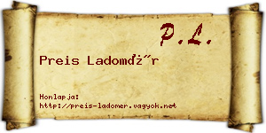 Preis Ladomér névjegykártya